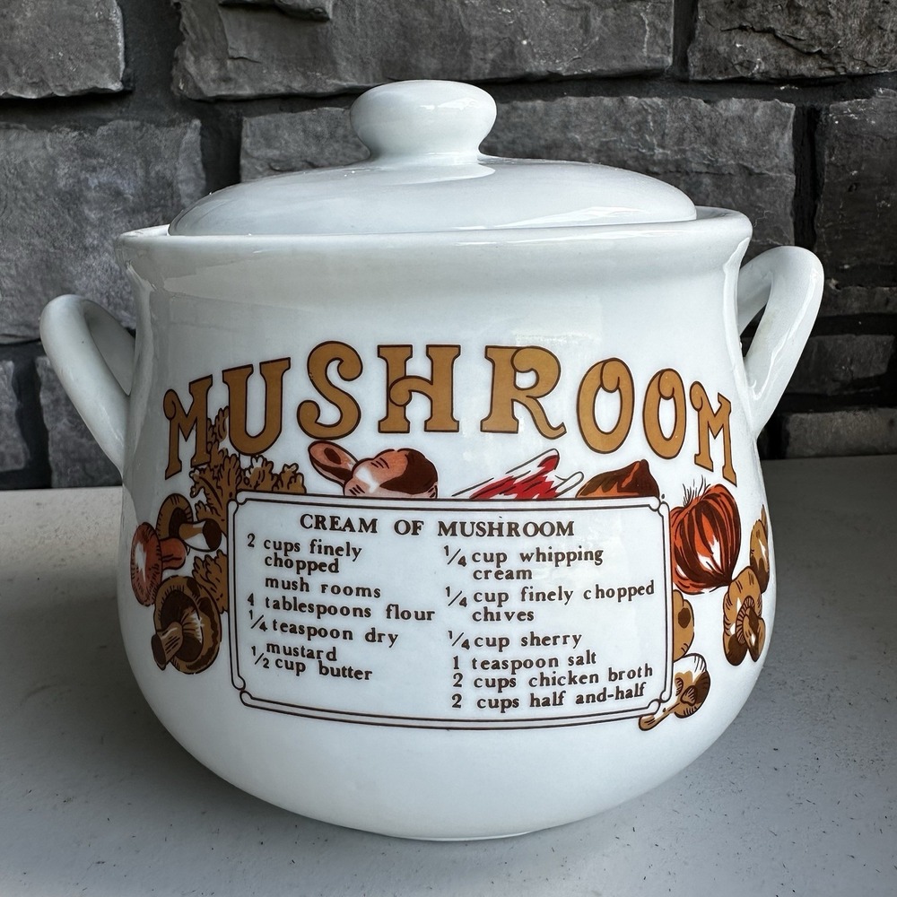 Vintage 1970s Mushroom Soup Recipe Pot Tureen Midwestern Grandmacore Cottage